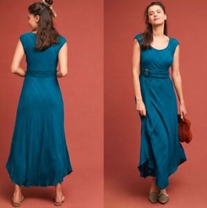 Anthropologie Moulinette Soeurs Guinevere Maxi Dress Teal size 2 Vacation Party